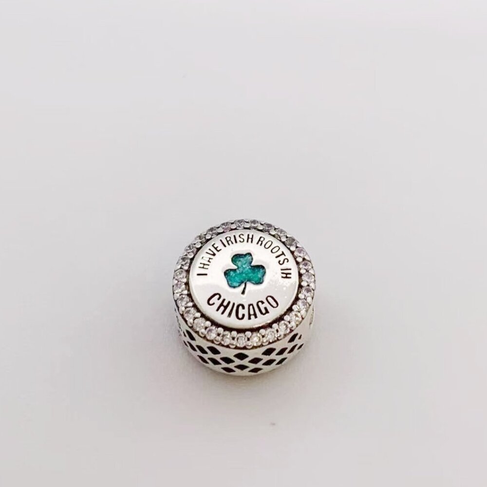 Pandora Chicago I Have Irish Roots Ih four-leaf clover Exclusive Charm Bracelets